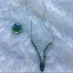 106: Green Crystal Silk Tie Necklace